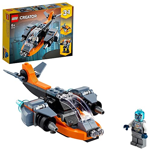 LEGO 31111 Creator 3en1 Ciberdron, Cibermech o Moto, Juguete de Construcción con Mini Figura de Robot para Niños +6 Años