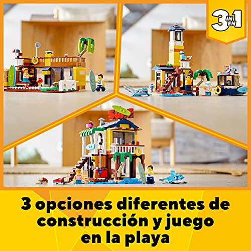 LEGO 31118 Creator 3en1 Casa Surfera en la Playa, Faro o Casa de la Piscina, Juguete de Construcción para Niños +8 Años, Idea de Regalo Creativa