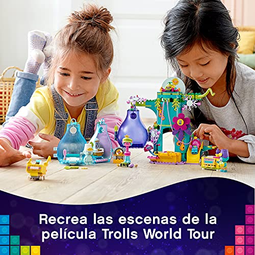 LEGO 41255 Trolls World Tour Fiesta en Pop Village, Juguete de Construcción de Casa en Árbol con 5 Mini Figuras y Accesorios