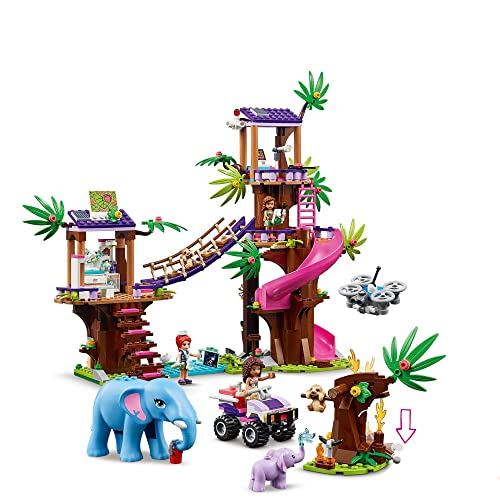 LEGO 41424 Friends Base de Rescate en la Selva Juguete de Construcción para Niños Casa de Árbol con Mini Muñecas y Animales