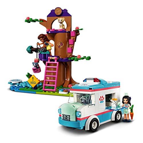 LEGO 41445 Friends Ambulancia de la Clínica Veterinaria Coche de Juguete, Playset con Mini Muñecas Olivia y Emma