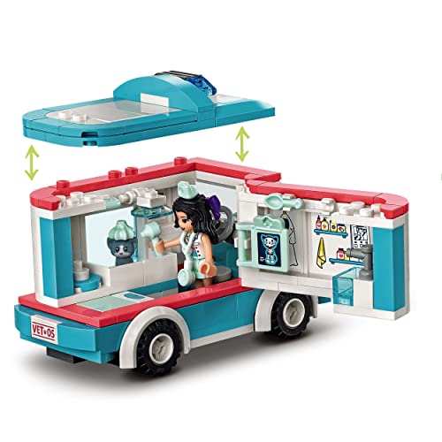 LEGO 41445 Friends Ambulancia de la Clínica Veterinaria Coche de Juguete, Playset con Mini Muñecas Olivia y Emma