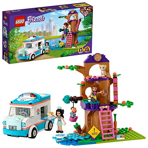 LEGO 41445 Friends Ambulancia de la Clínica Veterinaria Coche de Juguete, Playset con Mini Muñecas Olivia y Emma