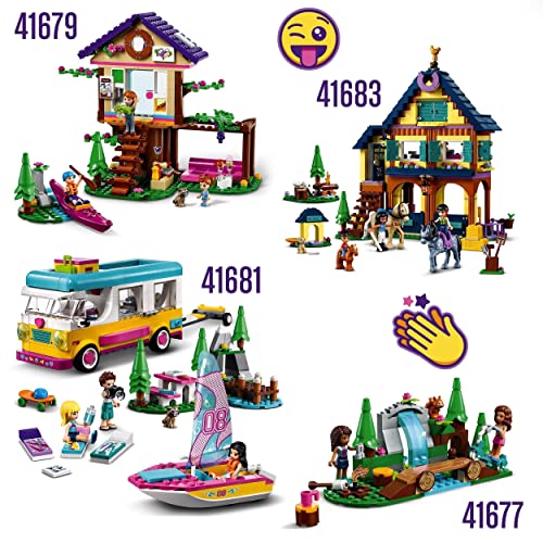 LEGO 41681 Friends Bosque: Autocaravana y Barco de Vela, Juguete de Construcción con Mini Muñecas y Figura de Mapache