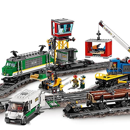 LEGO 60198 City Tren de mercancías, Juguete de Construcción con Motor a Control Remoto Bluetooth con 3 Vagones y Mini Figuras