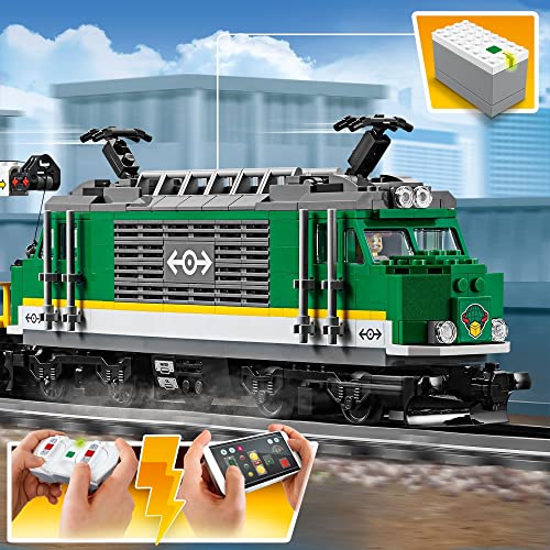 LEGO 60198 City Tren de mercancías, Juguete de Construcción con Motor a Control Remoto Bluetooth con 3 Vagones y Mini Figuras