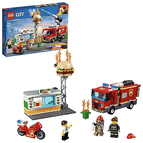 LEGO 60214 City Rescate del Incendio en la Hamburguesería, Camión de Bomberos de Juguete para Niños +5 Años con Mini Figuras