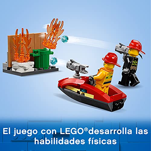 LEGO 60215 City Parque de Bomberos, Camión de Bomberos de Juguete para Niños +5 Años con 3 Mini Figuras, Moto Acuática y Bloque de Luz y Sonido