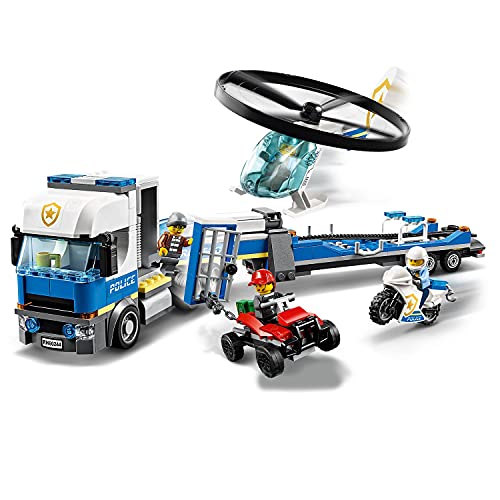 LEGO 60244 City Policía: Camión de Transporte del Helicóptero, Set de Construcción para Niños +5 años