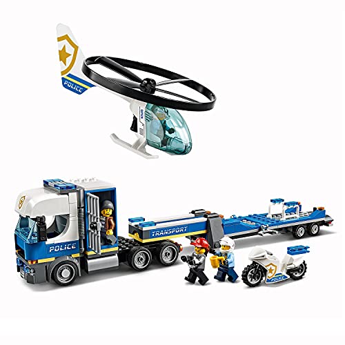 LEGO 60244 City Policía: Camión de Transporte del Helicóptero, Set de Construcción para Niños +5 años