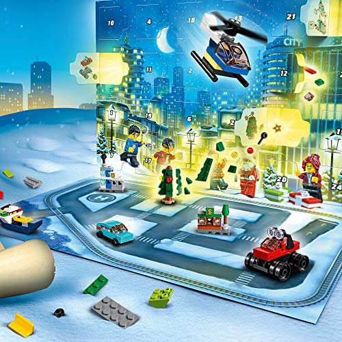 LEGO 60268 City Calendario de Adviento Navidad 2020, Miniset de Contrucción con Microvehículos, Trineo y Tabla de Papá Noel