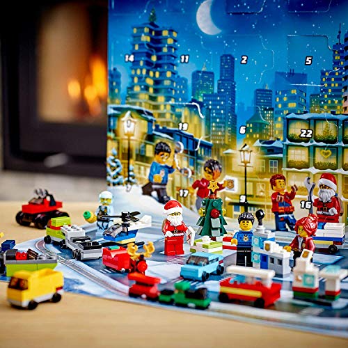 LEGO 60268 City Calendario de Adviento Navidad 2020, Miniset de Contrucción con Microvehículos, Trineo y Tabla de Papá Noel