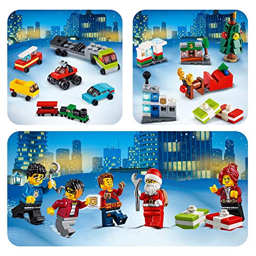 LEGO 60268 City Calendario de Adviento Navidad 2020, Miniset de Contrucción con Microvehículos, Trineo y Tabla de Papá Noel