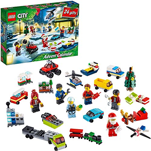 LEGO 60268 City Calendario de Adviento Navidad 2020, Miniset de Contrucción con Microvehículos, Trineo y Tabla de Papá Noel