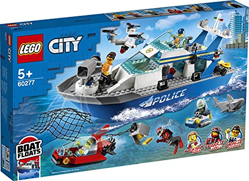 LEGO 60277 City Police Patrol flotante barco y juguete de drones