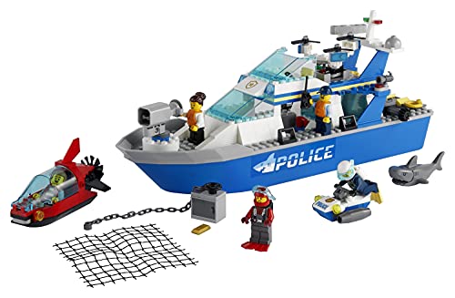 LEGO 60277 City Police Patrol flotante barco y juguete de drones