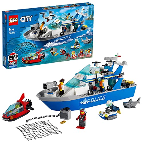 LEGO 60277 City Police Patrol flotante barco y juguete de drones