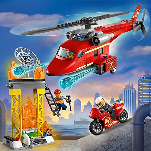 LEGO 60281 City Fire Helicóptero de Rescate de Bomberos, Juguete con Moto, Minifiguras de Bombero y Piloto