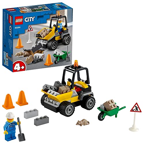 LEGO 60284 City Vehículo de Obras en Carretera, Vehículo de Construcción con Cargador Frontal, Excavadora de Juguete para Niños +4 Años