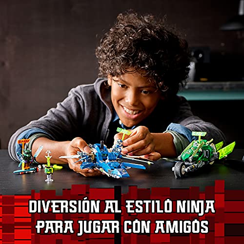 LEGO 71709 Ninjago Vehículos Supremos de Jay y Lloyd, Juguete de Construcción de Avión Deslizador y Moto Ninja con Mini Figuras