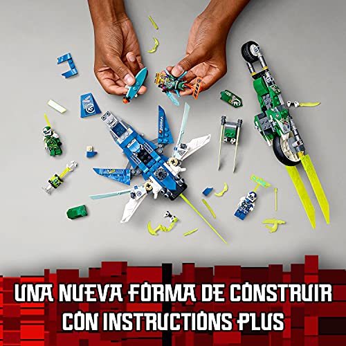 LEGO 71709 Ninjago Vehículos Supremos de Jay y Lloyd, Juguete de Construcción de Avión Deslizador y Moto Ninja con Mini Figuras