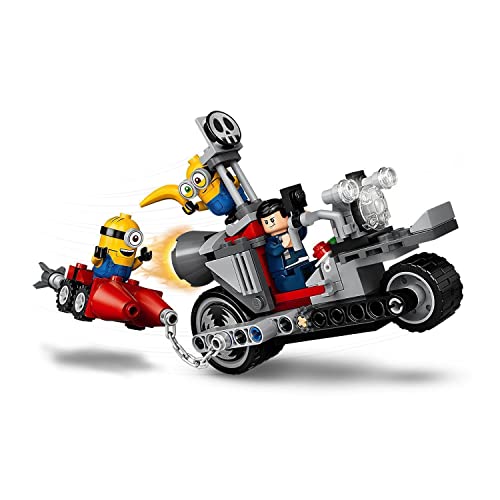 LEGO 75549 Minions El Origen de GRU, Persecución en la Moto Imparable, Moto de Juguete con Mini Figuras de GRU, Stuart y Bob