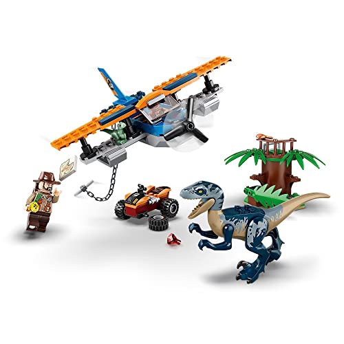 LEGO 75942 Jurassic World Velociraptor: Misión de Rescate en Biplano, Juguete de Construcción de Dinosaurios para Niños 4+ años