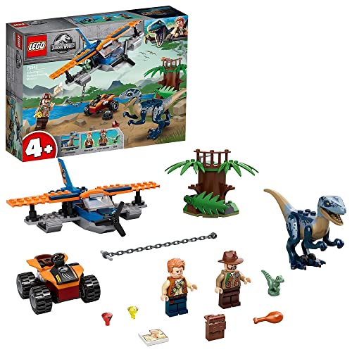 LEGO 75942 Jurassic World Velociraptor: Misión de Rescate en Biplano, Juguete de Construcción de Dinosaurios para Niños 4+ años