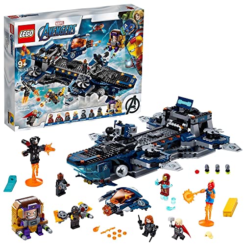 LEGO 76153 Super Heroes CLAS Avengers Helitransporte de los Vengadores, Set de Construcción con Iron Man, Thor y Capitana Marvel