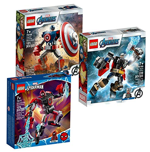 Lego 76168 Capitán América Mech Armour + 76169 Thor Mech Armour + 76171 Miles Morales Mech Armour