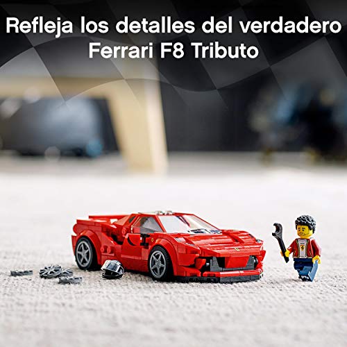 LEGO 76895 Speed Champions Ferrari F8 Tributo Juguete de Construcción de Icónico Coche de Carreras con Mini Figura, para Niños 7+ años