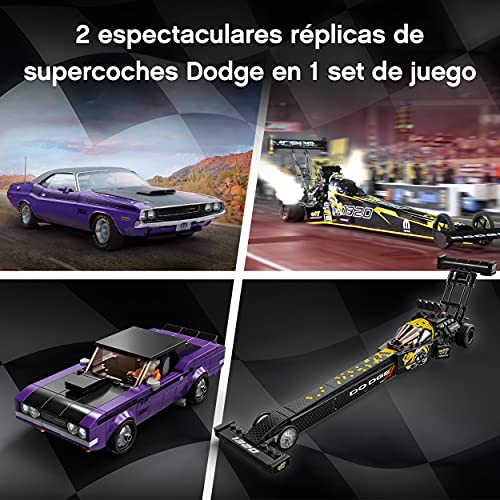 LEGO 76904 Speed Champions Drágster Mopar Dodge//SRT Top Fuel y Dodge Challenger T/A de 1970, Coches Deportivos de Juguete