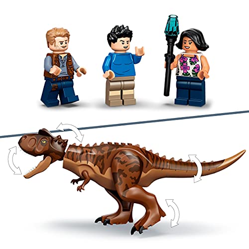 LEGO 76941 Jurassic World Persecución del Dinosaurio Carnotaurus, Juguete con Helicóptero y Furgoneta para Niños a Partir de 7 años