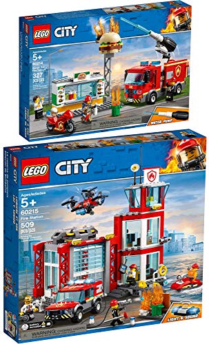 LEGO® City 60214 60215 - Juego de 2 piezas para bomberos en hamburguesas y estación de bomberos