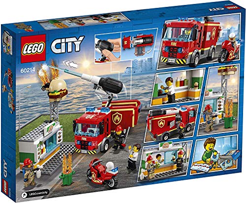 Lego City 60214 - Figura de bomberos en restaurante de hamburguesas y juego de rompecabezas Lego City para pequeños ayudantes