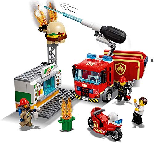 Lego City 60214 - Figura de bomberos en restaurante de hamburguesas y juego de rompecabezas Lego City para pequeños ayudantes