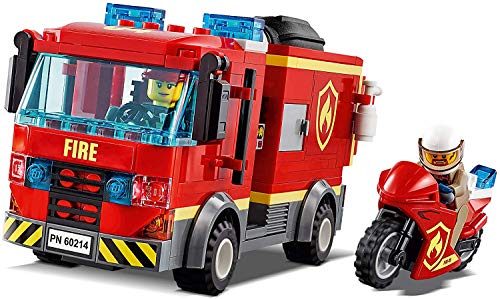 Lego City 60214 - Figura de bomberos en restaurante de hamburguesas y juego de rompecabezas Lego City para pequeños ayudantes