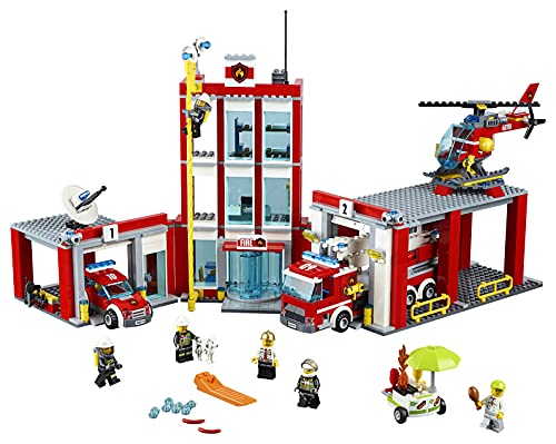 LEGO CITY - Estación de Bomberos, Juguete de Construcción, Incluye Camión, Helicóptero y Coche (60110)