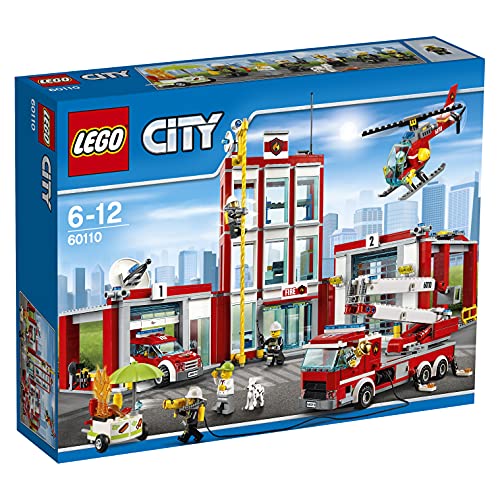 LEGO CITY - Estación de Bomberos, Juguete de Construcción, Incluye Camión, Helicóptero y Coche (60110)