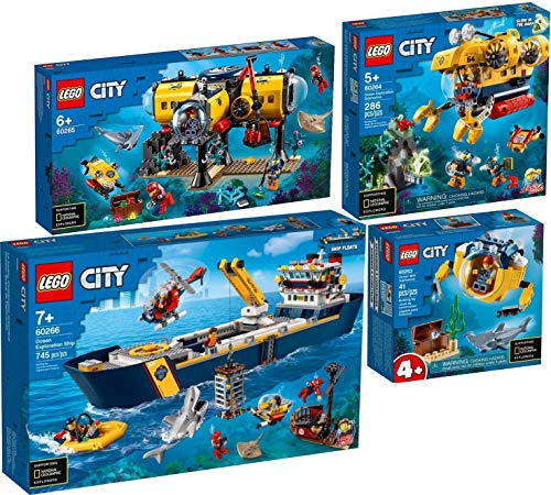 LEGO® City Juego de 4 Piezas 60263 60264 60265 60266 Minisubmarino + Submarino de Exploración + Base de Exploración + Buque de Exploración