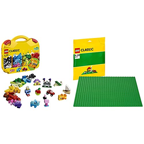 LEGO Classic 10713 Classic Maletín Creativo, Divertidos Ladrillos de Colores Vivos + Base de Color Verde, Juguete de Construcción Que Mide 25 centímetros de Lado