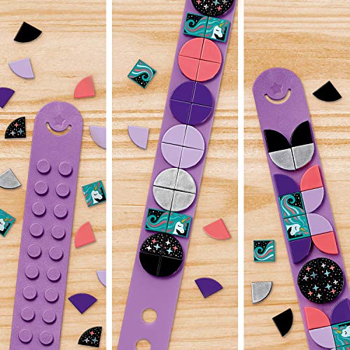 LEGO DOTS - Pulsera unicornio estelar, pulsera de juguete creativa, juego para diseñar pulseras, recomendado a partir de 6 años, brazalete color morado con piezas decorativas (41902)