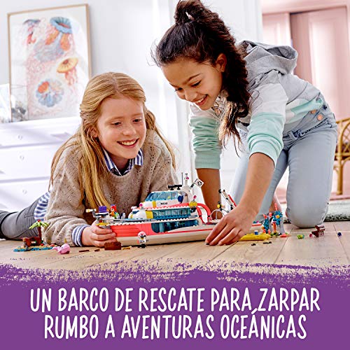 LEGO Friends - Barco de Rescate Nuevo juguete de construcción de Aventuras Acuáticas, incluye Tres Personajes y Varios Animales Marinos (41381)