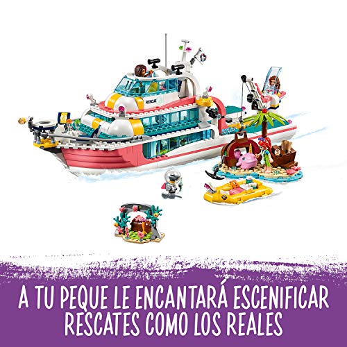 LEGO Friends - Barco de Rescate Nuevo juguete de construcción de Aventuras Acuáticas, incluye Tres Personajes y Varios Animales Marinos (41381)