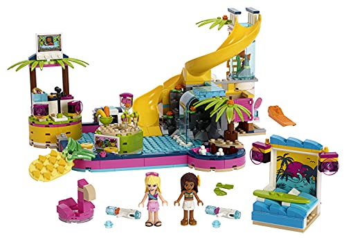 LEGO Friends - Fiesta en la Piscina de Andrea Nuevo set de construcción con Tobogán de Juguete, Catarata y Puesto de DJ (41374)