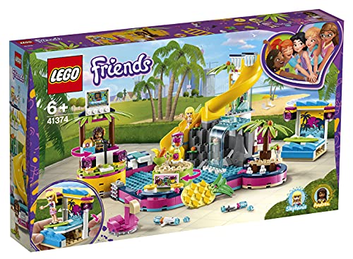 LEGO Friends - Fiesta en la Piscina de Andrea Nuevo set de construcción con Tobogán de Juguete, Catarata y Puesto de DJ (41374)