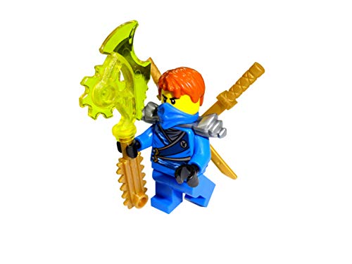 LEGO Ninjago Jay Rebooted - Figura Decorativa con Dos Espadas Doradas y Hoja tecnográfica, diseño de Jay Rebooted