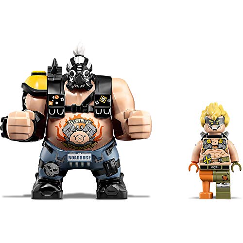 LEGO Overwatch - Junkrat y Roadhog, Set de Construcción inspirado en el videojuego, Figura de acción, Incluye moto Chopper y cartel de Junkertown (75977)