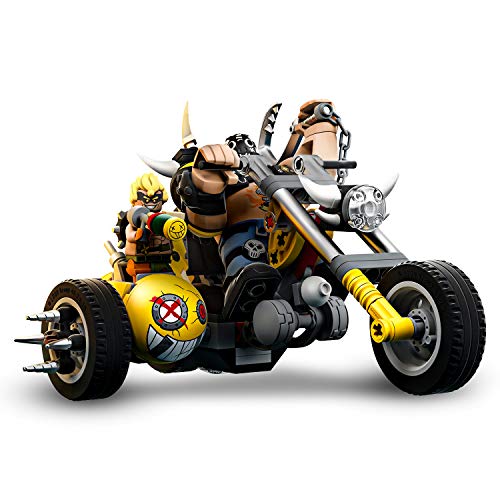 LEGO Overwatch - Junkrat y Roadhog, Set de Construcción inspirado en el videojuego, Figura de acción, Incluye moto Chopper y cartel de Junkertown (75977)