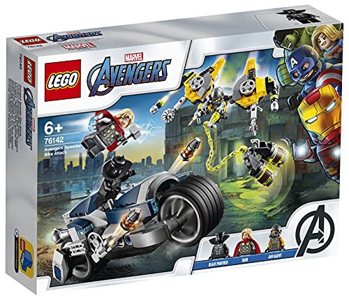 LEGO Super Heroes - Vengadores: Ataque en Moto, Juguete de Construcción de Vehículo para Recrear al Aventuras de los Superhéroes, Incluye Minifiguras de Black Panther y Thor (76142)